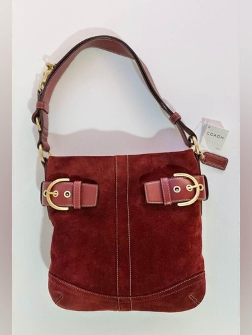 Coach Vintage (2006) Red/Burgundy Suede Soho Buckle Shoulder Crossbody NWT - Picture 11 of 15